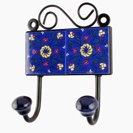Navy Blue Ceramic Floral Tiles Hook